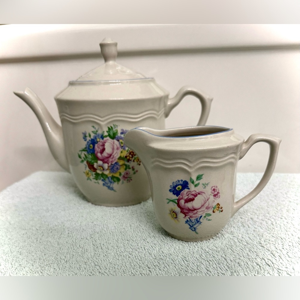 Ceramic Floral Teapot & Creamer Set - Picture 7 of 16